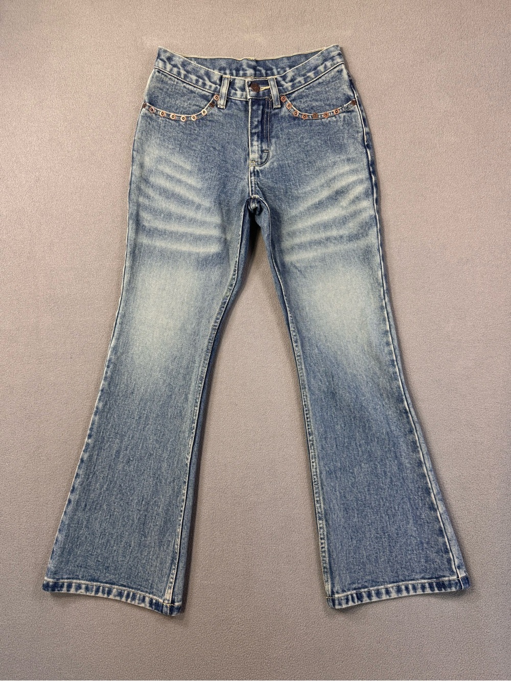 Vintage Y2K Lee Bootcut Flare Denim Jeans, Rivet Design On Pockets & Back, 26